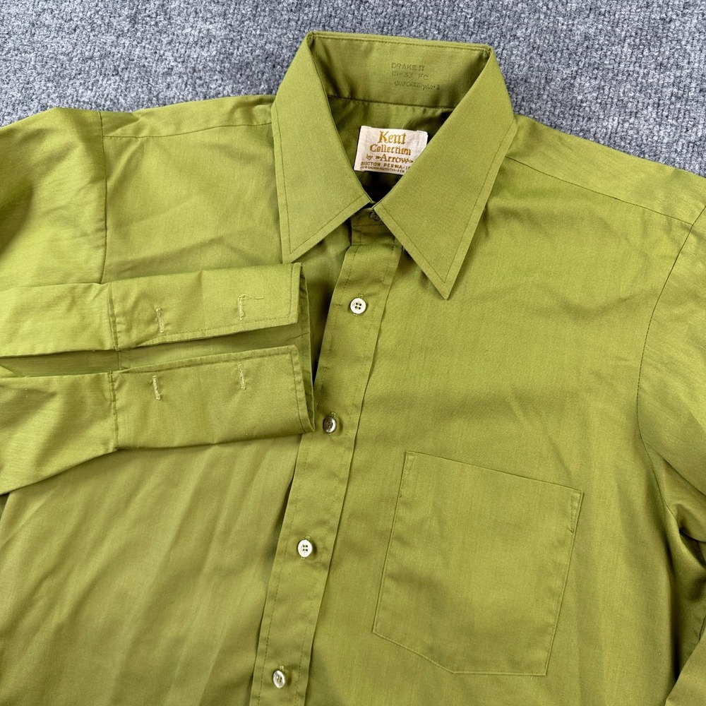 VTG 60s Arrows Kent Shirt Mens Medium 15 Green French Cuff Sanforized USA Made